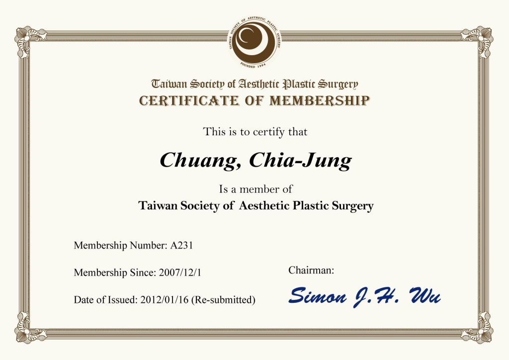 Chia-Jung Chuang. MD - Member of the Taiwan Society of Aesthetic and Plastic Surgery (TSAPS)